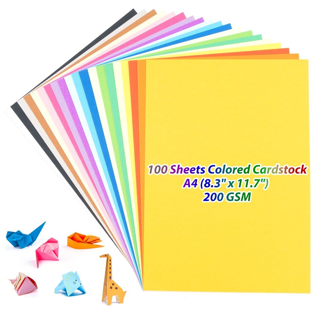 100 Sheets A4 Colored Cardstock, 8.3 x 11.7 Inches 200 GSM Card Stock  Paper, 20 Assorted Colors Card Paper, Multicolored Cardstock for DIY  Crafts, Printing, Origami, Scrapbooks 